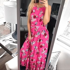 LOFT Pink Floral Maxi Dress